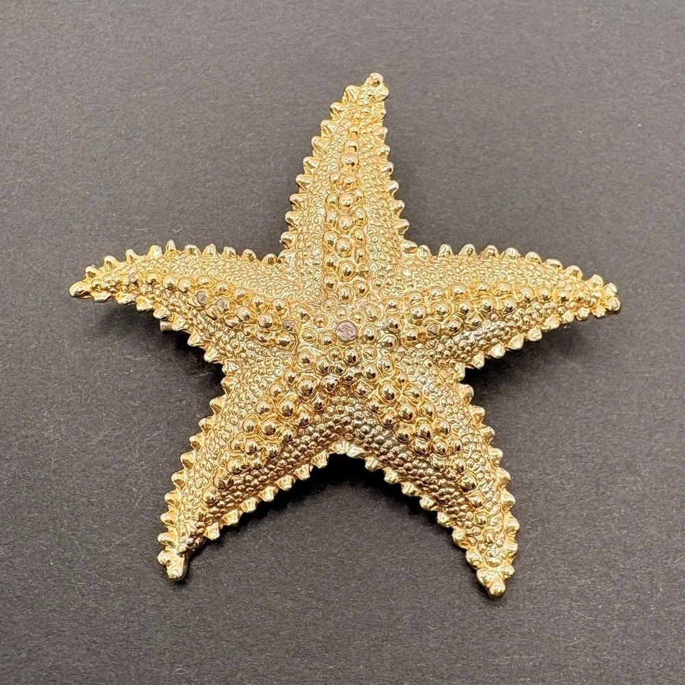 Vintage Starfish Textured Gold Tone Brooch 2